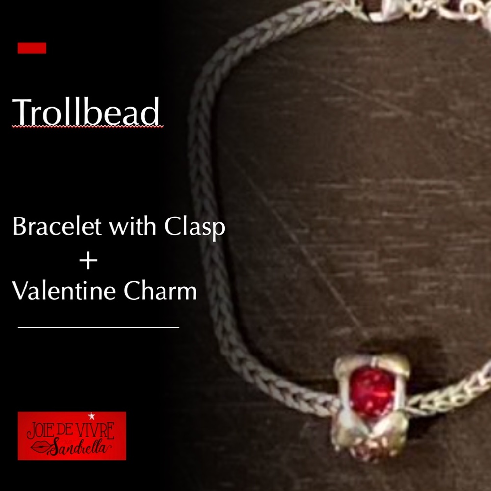 Trollbead Bracelet with Clasp + Valentine Charm